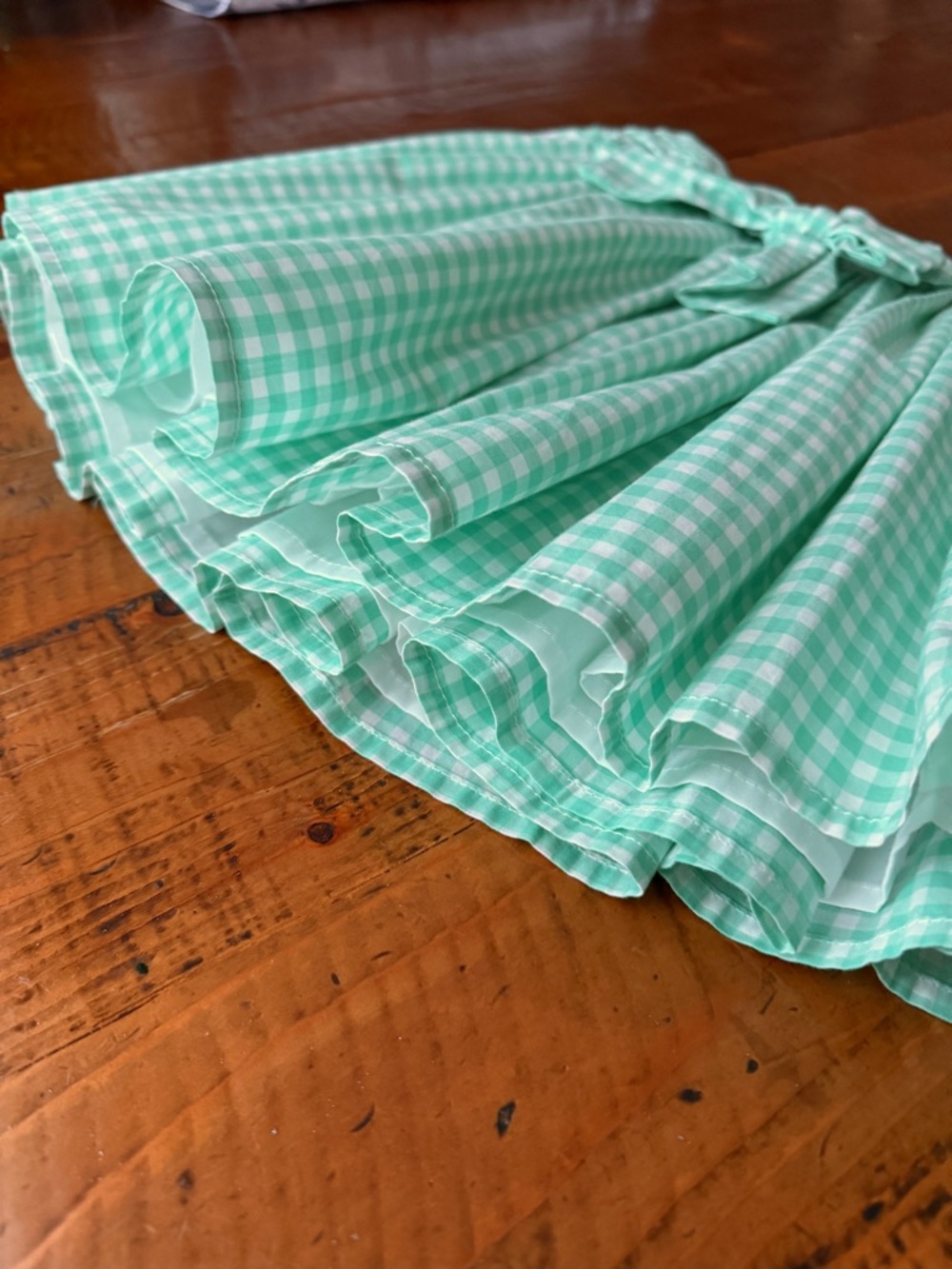 NWT’s Carter's Teal aqua Gingham fully lined Girls Circle Skirt with Waist Bow - Picture 8 of 10